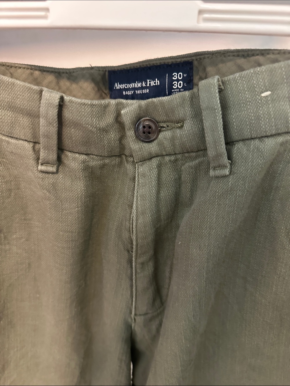 Abercrombie & Fitch Olive Green Baggy Linen Trousers